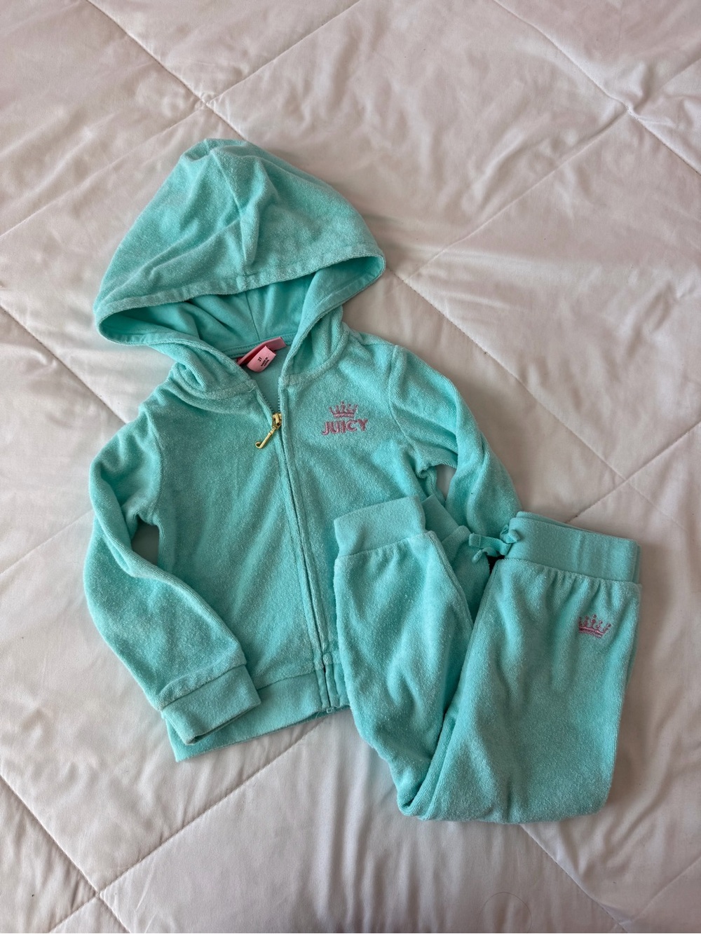Juicy Couture Kids Aqua Hoodie with Pink Label